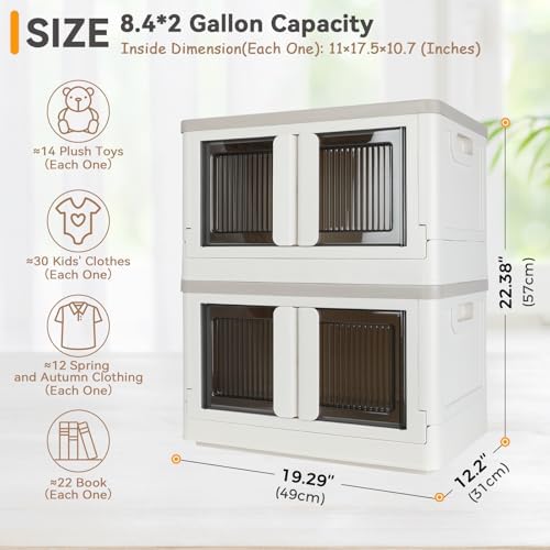 Storage Box, Collapsible Cabinet, 8.4 Gallon (32L) Each One, 2 Packs, Useful Box with Lids, Foldable Drawer, Organizers for Home and Office, Milk White - Image 2
