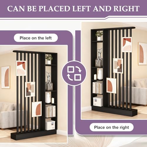 Freestanding Wall Room Divider with Shelves, Black, 31.4x9.4x78.7in - Image 2