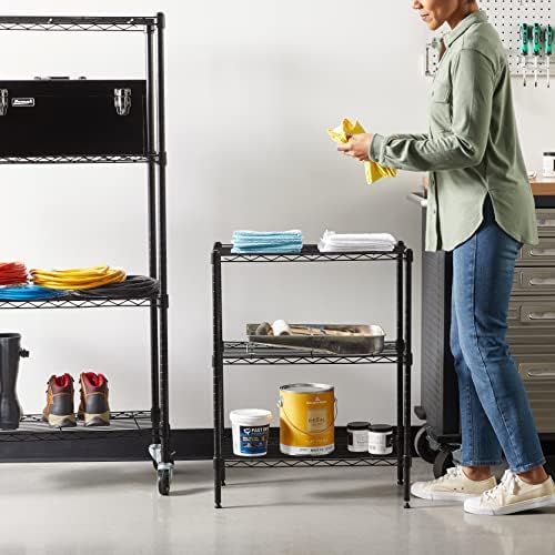 Amazon Basics 3-Shelf Adjustable Heavy Duty Steel Wire Rack Storage Shelving Organizer with Storage Space, Versatility and Ease of Use for Kitchen, Garage, 23.2" L x 13.4" W x 30" H, Black - Image 2