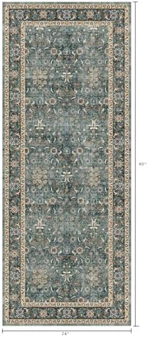 2x5 Washable Entryway Runner Rug, Vintage Kitchen Non Slip Green - Image 2