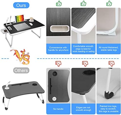 Laptop Bed Table, Laptop Desk for Bed, Foldable Laptop Bed Desk with USB Charge Port, Handle, Desktop Card Slot, Cup Slot, Side Drawer, Portable Laptop Table for Bed Eating Reading Working - Image 3