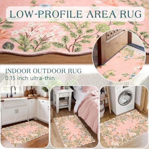 Front Door Mat Indoor Outside Entrance - 2x3 Ft Pink Floral Rug - Image 5