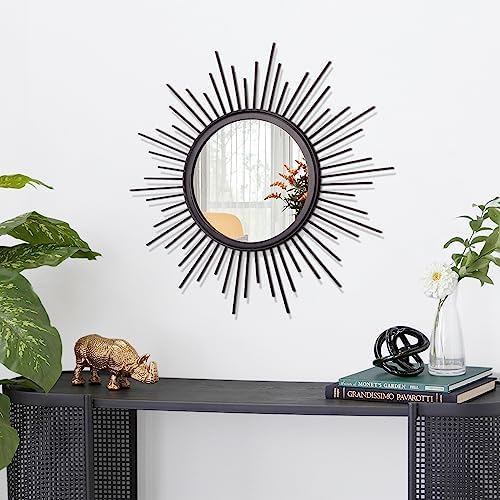 Black Sunburst Spoked Mirrors for Wall Boho Home Round Wall Art Mirror Classic Metal Modern Hanging Mirror Living Room Hallway Bathroom Bedroom Office Vanity Entryway 16" - Image 2