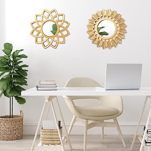 Dandat 4 Sets Round Wall Mirrors Boho Decorative Hanging Art, Gold - Image 4