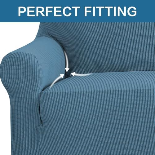 H.VERSAILTEX Stretch Couch Covers for Sofa 1 Piece Slipcovers for Couch and Sofas 3 Seater Couch Cover Feature Thick Checked Jacquard Fabric with Elastic Bottom(Large Sofa 90"-100" Wide, Dusty Blue) - Image 5