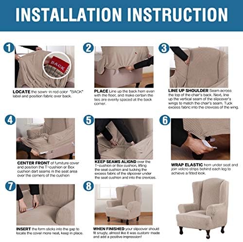 H.VERSAILTEX Wing Chair Slipcover Chair Covers for Wingback Chairs Wingback Chair Covers Slipcovers 1 Piece Stretch Sofa Cover Furniture Protector Soft Spandex Jacquard Checked Pattern, Sand - Image 6