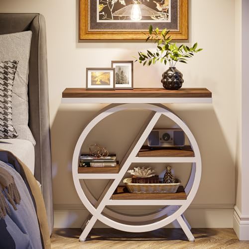 Tribesigns End Table for Living Room, 3-Tier Narrow Side Table with Storage, Wood Sofa Side Table with Geometric Metal Frame, Industrial Nightstand and Bedside Table for Bedroom (Light Brown+White) - Image 5