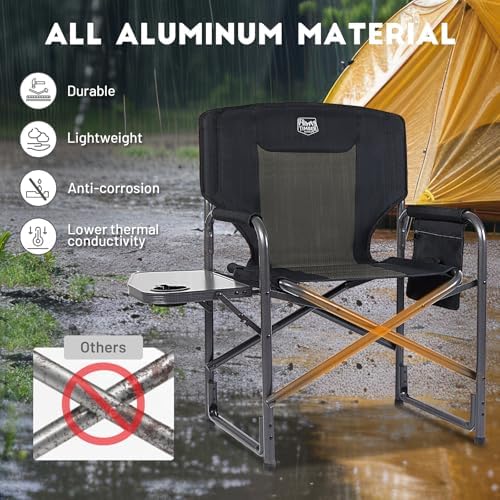 TIMBER RIDGE Aluminum Oversized Camping Chair, Lightweight Portable Directors Chair with Side Table Detachable Side Pocket for Outdoor Camping, Lawn, Picnic, Support 400lbs Black 2 Pack - Image 5