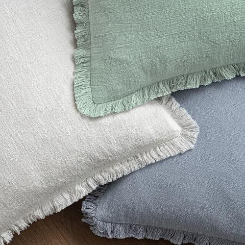 MIULEE Boho Linen Fringe Decorative Throw Pillow Covers Aqua Green 18x18 - Image 4