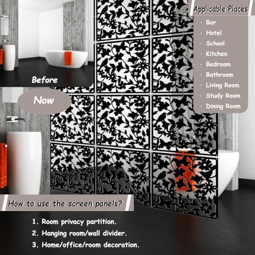 Lchen Hanging Room Divider Panels,12pieces PVC Screen Panels for Home Room Hotel and Bar Decoration(Black01) - Image 3