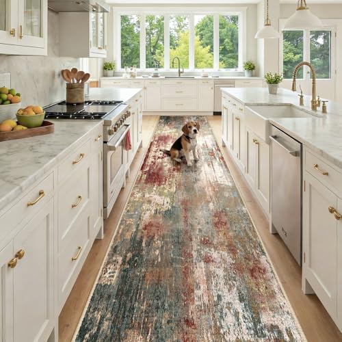 RELEANY Washable Runner 3'x12' Abstract Area Rug for Hallway Rustic Brown by RELEANY