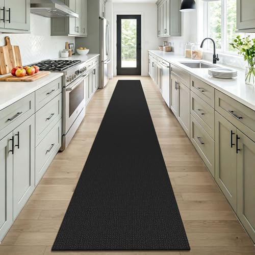 KOZYFLY Black 2x16 Runners Rugs for Hallway, Extra Long Washable Runner Rug, Woven Non Slip Kitchen Runner, Cotton Entryway Rug, Floor Carpet for Entry, Aisle, Hall, Black/Dark Grey - Image 2