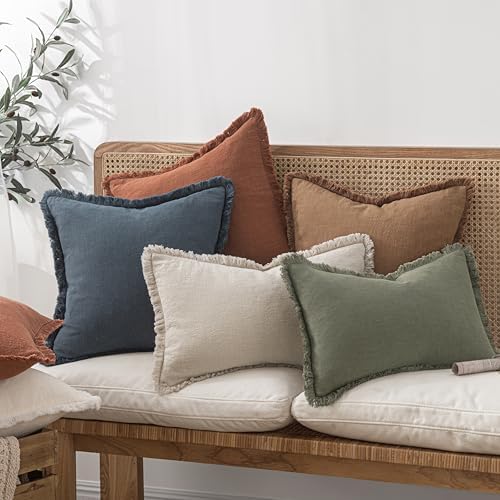 MIULEE Linen Fringe Decorative Fall Euro Throw Pillow Covers Brown 26x26 - Image 6