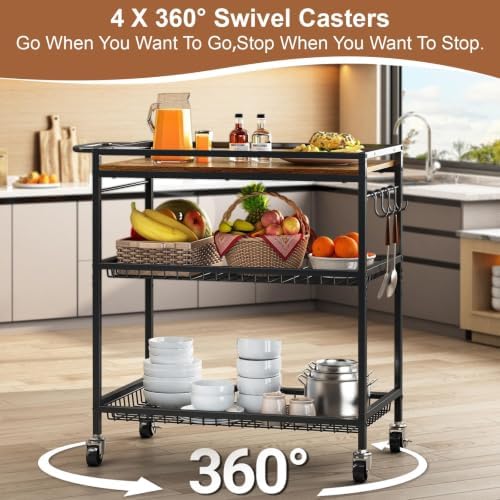 Microwave Kitchen Cart – 3 Tier Rolling Kitchen Utility Cart for Microwave Table Stand, Coffee Cart, Bar Cart, Kitchen Appliance Storage with Adjustable Shelf & Lockable Wheels, 34.25" L x 33.46" H - Image 5