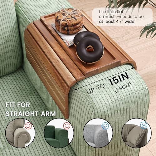 Acacia Wood Folding Sofa Arm Tray with Anti-Slip Pad - Image 3