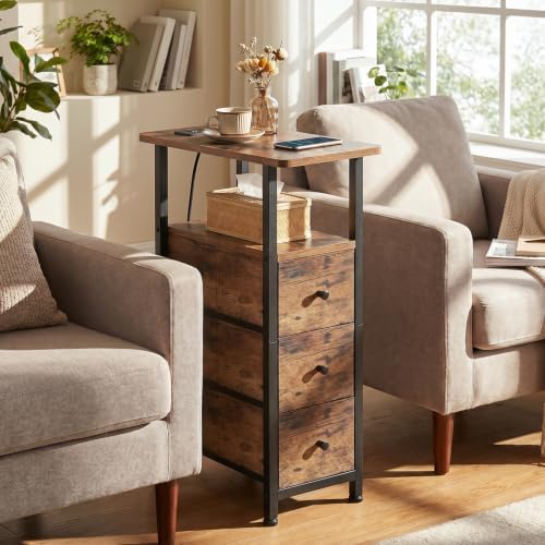 LOAKEKEL Narrow End Table with Charging Station, Small Nightstand - Image 2