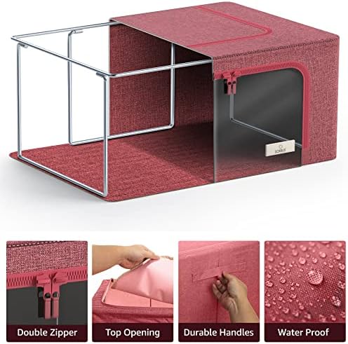 Sorbus Clothes Storage Bins, Clear Window & Handles (4 Pack, Pink) - Image 5