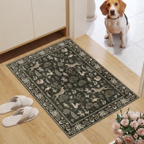 DUKINO 2x3 Entryway Rug, Washable Animal Rug for Kitchen, Charcoal Black - Image 3