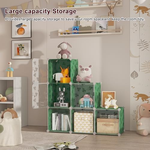 C&AHOME Clover Embossed Storage Organizer with Doors 6-Cube Shelf Green - Image 3