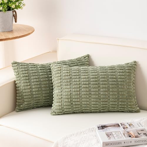 Pack of 2 Corduroy Decorative Throw Pillow Covers 12x24 Inch, Sage Green by Unknown
