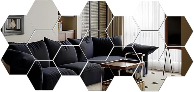Mirror Wall Stickers - 12PCS Hexagon Art DIY Decorative Acrylic Sheet Plastic Tiles Home Living Room Bedroom Sofa TV Background Decal Decoration - Image 6