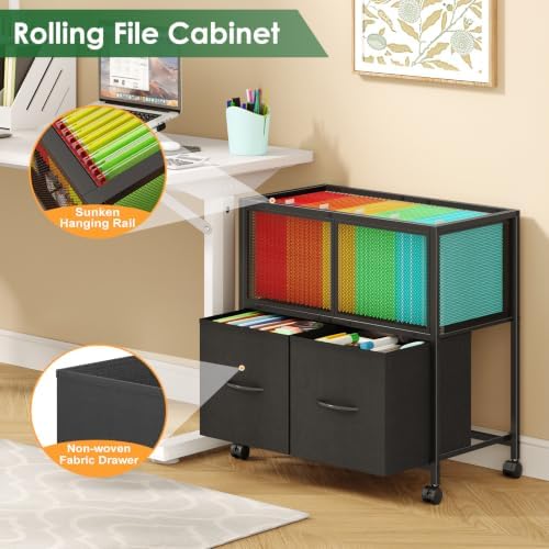 Sbanmao Rolling File Cart, File Cabinet with 2 Fabric Drawers, Black - Image 3