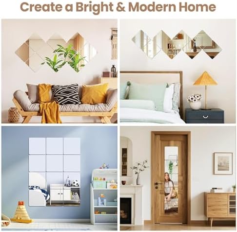 Mirror Stickers for Walls 4 Packs Self Adhesive Stick on Mirror Tiles - Image 6