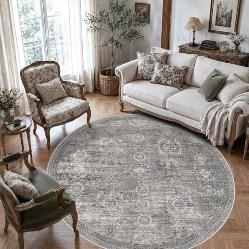Rugxara 6ft Round Rug Washable Circle Area Rug for Living Room, Grey/Taupe by Rugxara