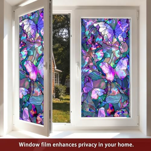 Nuxovilar 17.7x39 Butterfly Stained Glass Window Film, Iridescent - Image 6