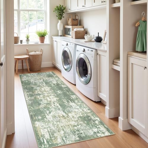 RELEANY Washable Runner 2'x10' Abstract Area Rug for Hallway Light Green - Image 3