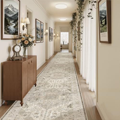 Madane Hallway Runner Rug 3x20 Washable Kitchen Runners 20ft, Ivory/Brown - Image 2
