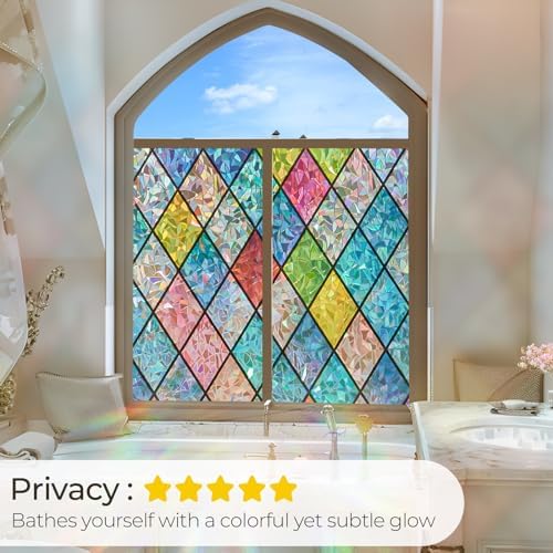 Stained Glass Window Film, Rainbow Lattice Privacy Static Cling,17.5x78.7 - Image 3