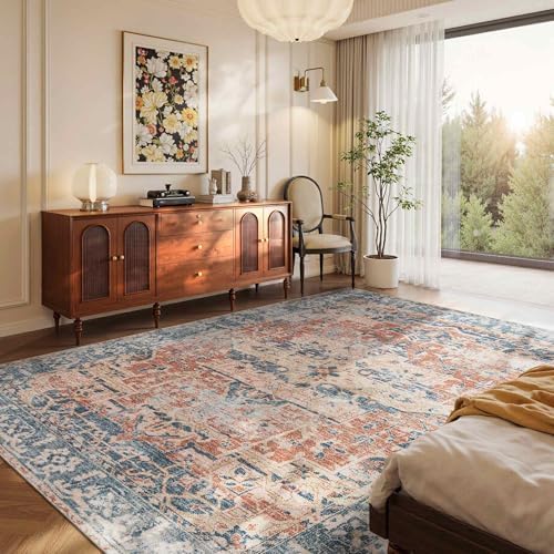 Rugxara Area Rugs 5x7 Washable Rug for Living Room Bedroom, Coral Blue - Image 2