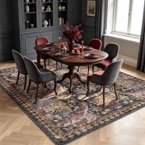 RUGSURE Washable Area Rugs - Perfect for Living Room, Bedroom, Kids Room, Nursery - Stain & Water Resistant Non-Slip, Pet & Child Friendly, Vintage Tribal Area Rugs (Rust, 5' x 7') - Image 3