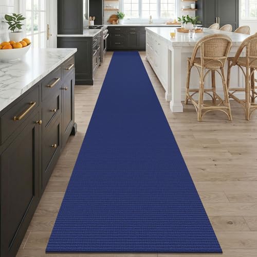 KOZYFLY Braided 2.5'x20' Runners Rugs for Hallway, Extra Long Washable Runner Rug, Woven Non Slip Kitchen Runner, Cotton Entryway Rug, Floor Carpet for Entry, Aisle, Hall, Deep Navy Blue - Image 2