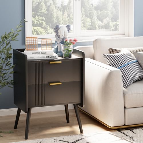 Aenuert Black Nightstand Modern Bedside Table with 2 Storage Drawer, Small Night Stand, Wooden Sofa Side Table for Bedroom, Study Room and Small Spaces - Image 3