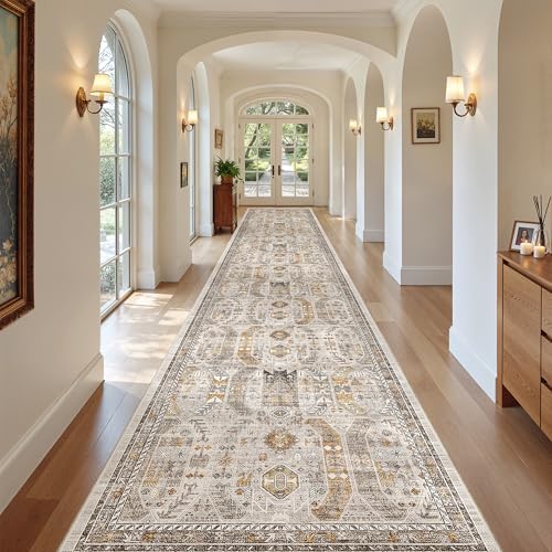 Madane Hallway Runner Rug 3x18 Washable Kitchen Runners 18ft, Brown/Gold - Image 2