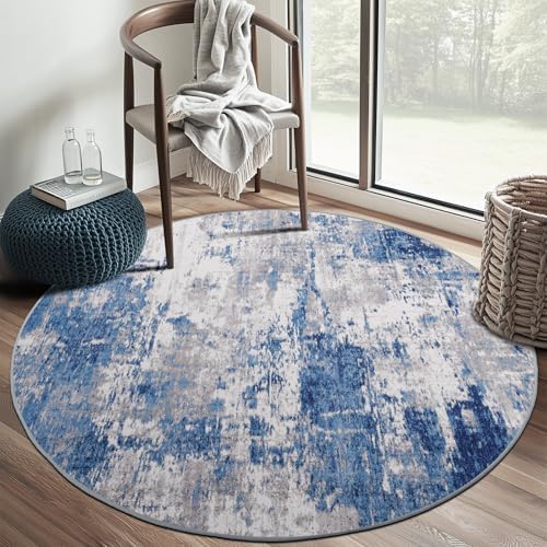RELEANY Washable Round 6ft Area Rug for Living Room Blue Gray by RELEANY