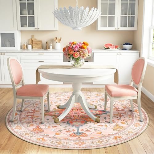 RELEANY Washable Area Rug, Round 6ft, Pink/Light Pink/Colorful - Image 3