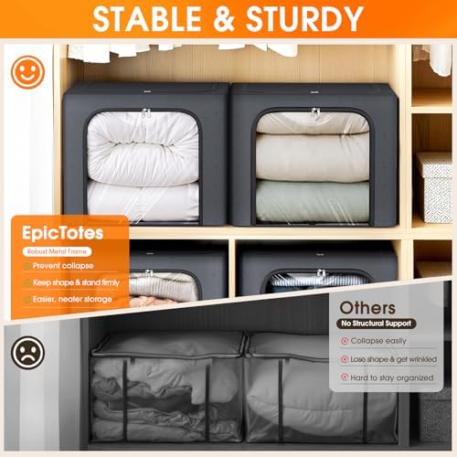 Metal Frame Clothes Storage Bins, Light Grey, 40L, 4 Pack - Image 4