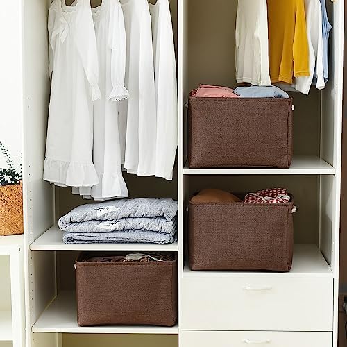 TheWarmHome Organization and Storage Basket for Shelves - 3 Pack 16x12x12 inch Fabric Storage Cubes, Cube Storage Bin for Organizing Closet Cloth Organizer Gift Toy (White & Brown) - Image 2