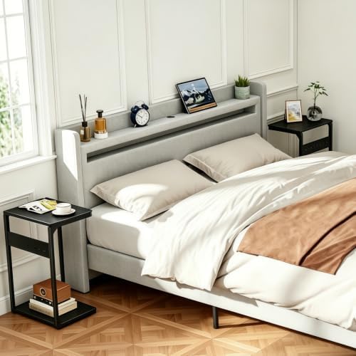 Wood Pedestal Snack TV Trays Set of 2, Small C Shaped NightStand ET-YB-BKW2 - Image 2