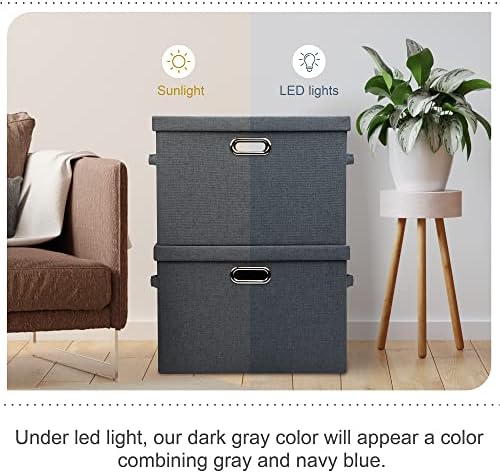 Graciadeco Large 17" 36 Quart Collapsible Stackable Storage Bins with Lids, 3 Packs Dark Gray Foldable Fabric Closet Storage Boxes with Lids, Heavy-duty Linen Cube Baskets(17x12x11) - Image 6