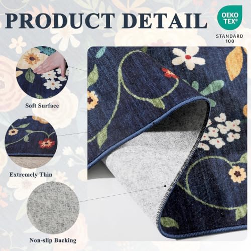 DUKINO 2x12 Washable Runner Rug, Non Slip Long Kitchen Rugs, Navy Blue - Image 4