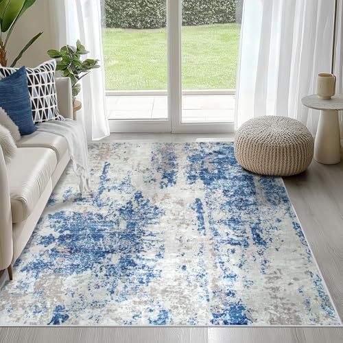 4x6 Area Rugs for Living Room Washable Bedroom Dining Room Blue Grey White by Aelenmu