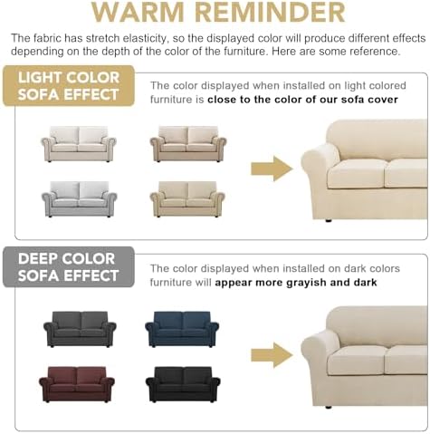 H.VERSAILTEX 3 Piece Stretch Sofa Covers for 2 Cushion Sofa Couch Covers for Living Room Sofa Slipcovers (Base Cover Plus 2 Seat Cushion Covers) Thicker Jacquard Fabric(Large Sofa, Natural) - Image 4