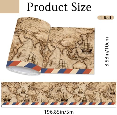 Travel Map Bulletin Board Border Vintage Decor 196.9 x 3.9 Inch - Image 2