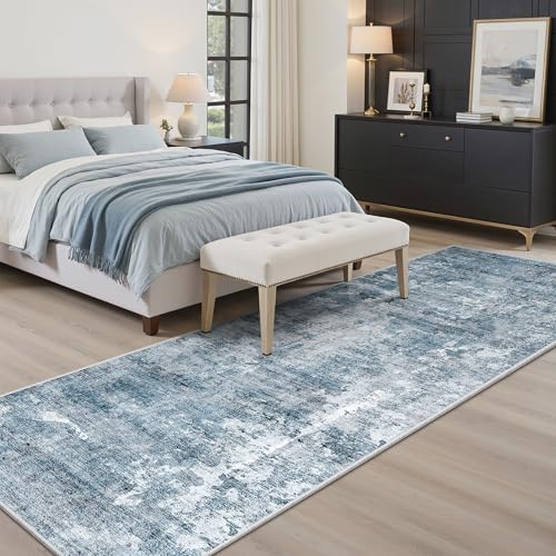 Soalmost Runner Rug 2'6"x8' Kitchen Hallway Runners Abstract Blue/Grey - Image 4