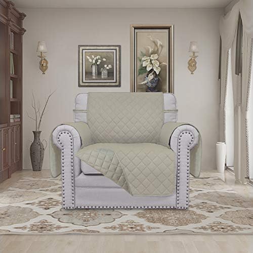 Easy-Going Chair Sofa Slipcover Reversible Sofa Cover Water Resistant Couch Cover Furniture Protector Cover with Elastic Straps for Pets Kids Children Dog Cat (Chair, Beige/Beige) - Image 2