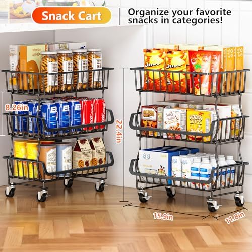Gsiekare 3-Tier Rolling Pantry Organizer and Storage Cart with Wheels - Image 3